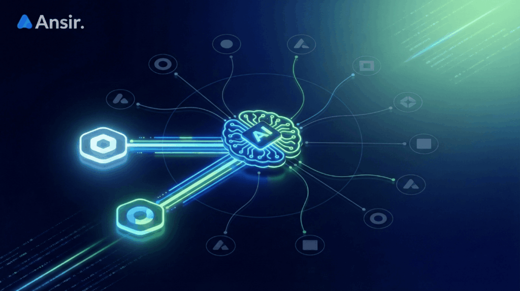 AI 뇌 구조와 연결된 브랜드 네트워크 시각화