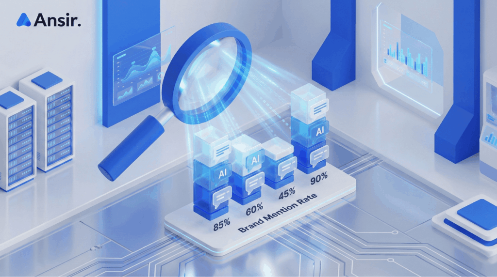 AI 검색 점유율 분석 그래프와 돋보기 일러스트