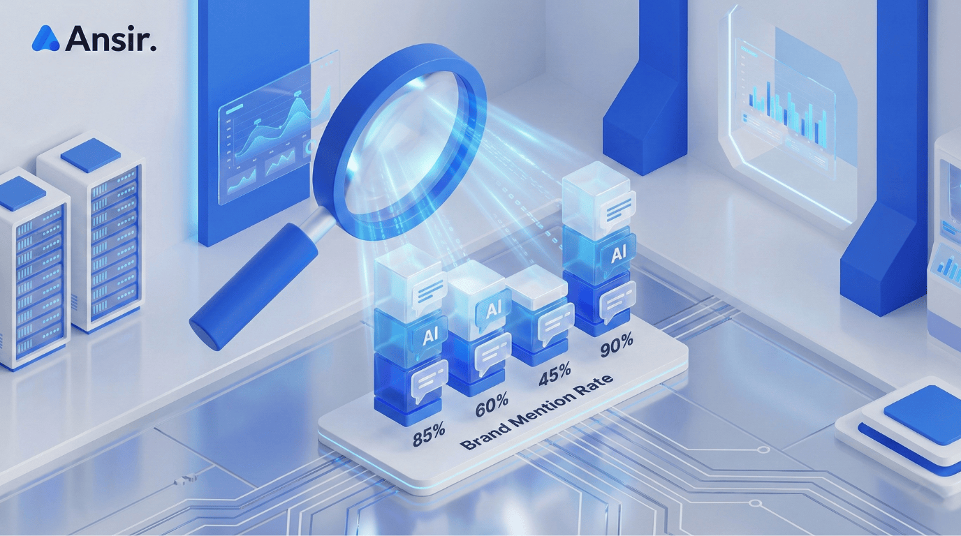 AI 검색 점유율 분석 그래프와 돋보기 일러스트