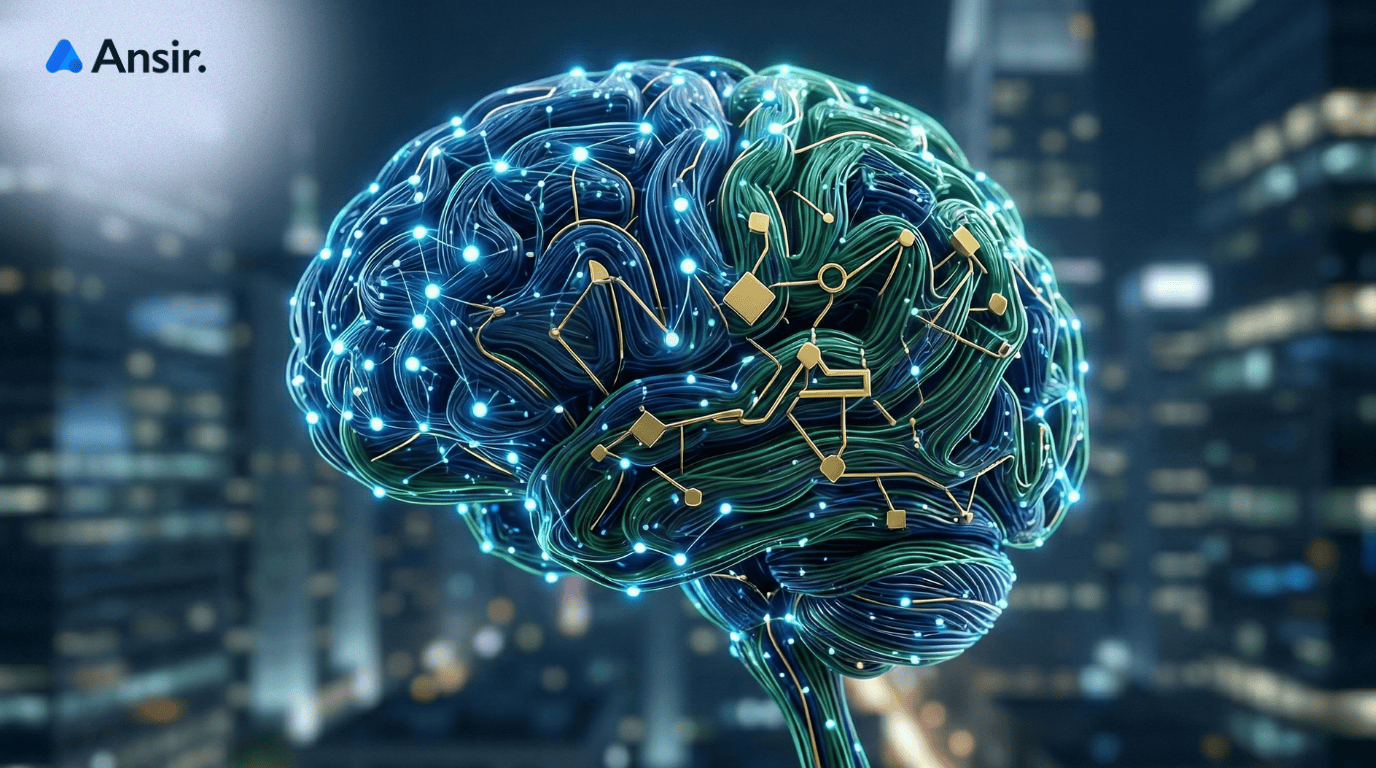 AI 추천 및 답변 엔진이 브랜드를 인식하게 만드는 데이터 구조화 및 엔티티 네트워크 그래픽.