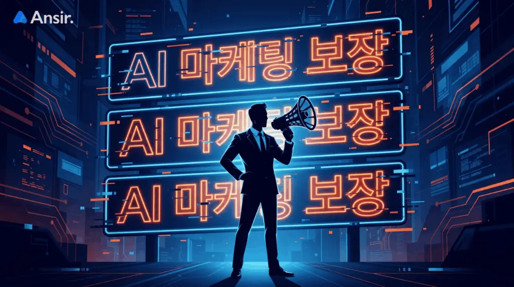 증되지 않은 성과로 광고주를 유혹하는 사기성 AI 마케팅 대행사를 경계하는 컨셉의 모던 아트